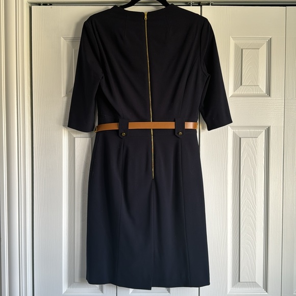Tahari navy belted dress, size 4 - Picture 2 of 2